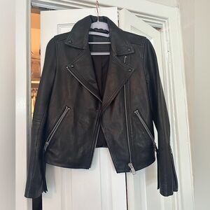 All Saints Dalby Leather Biker Jacket, Size US 2 BLACK